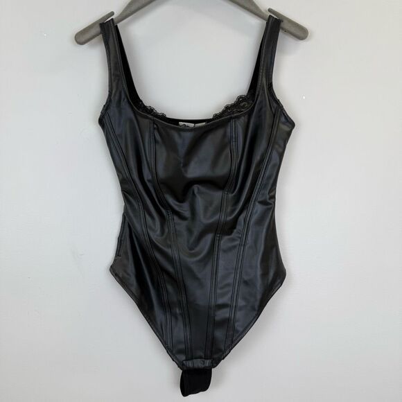 POPILUSH Shapewear Faux Leather Lace Balconette Sculpting Bodysuit 📦 - Picture 7 of 14